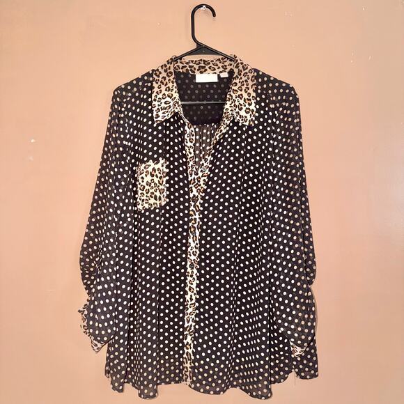 Belle Kim Gravel Women's Button Down Cheetah Print Blouse Top - Size 1X - Picture 3 of 9